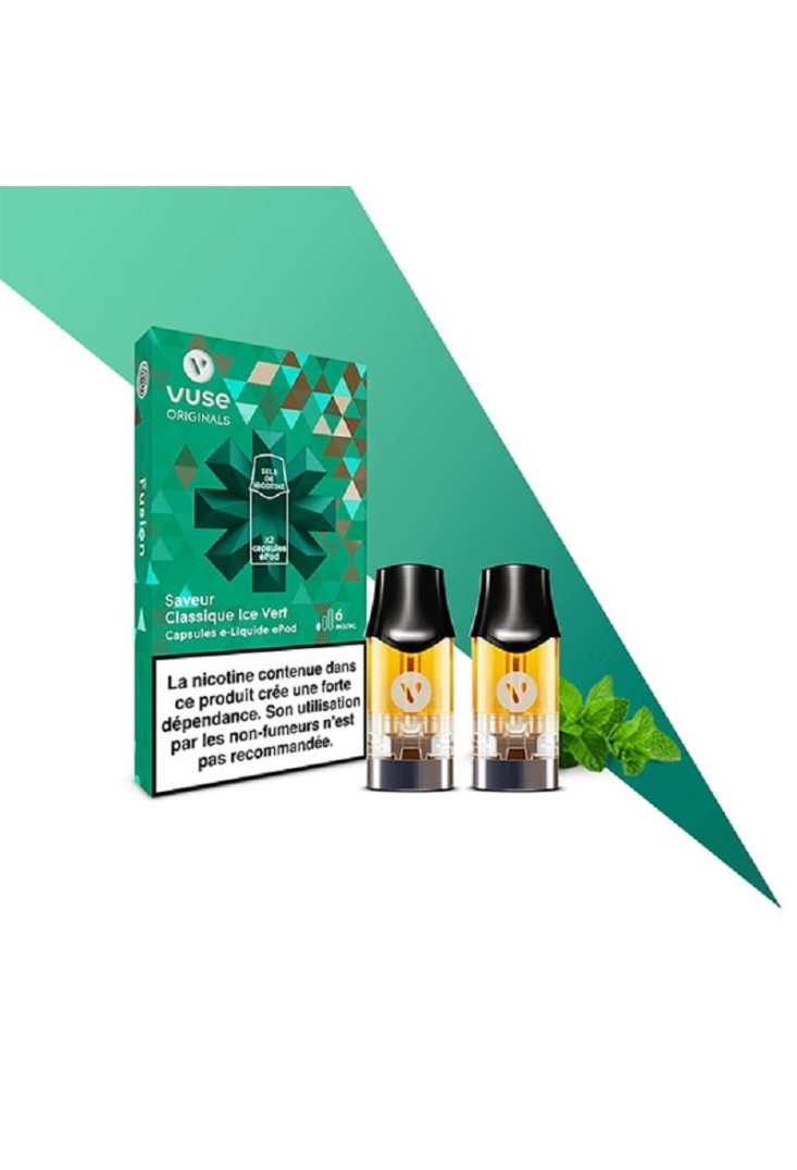 ePod VUSE Classique Ice Vert - 2 Capsules | Fracheur Subtile Vape Taux de  nicotine 6 mg